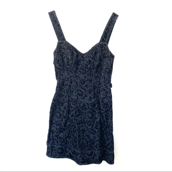 Betsey Johnson 90s y2k flocked black denim dress
